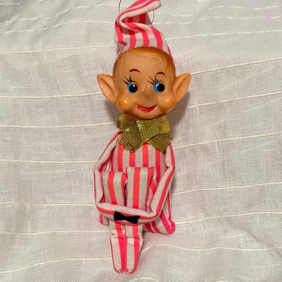 vintage Christmas Other - Vintage Pink and White Striped Elf Ornament